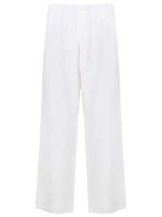 white linen-silk blend elasticated waistband slip pockets to the sides straight leg Trousers White, White Linen, Straight Leg Pants, Linen Blend, Top Brands, Straight Leg, Trousers, Silk, Luxury Fashion