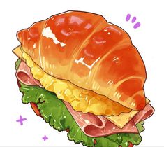 a sandwich with meat, cheese and lettuce on it is drawn in colored pencils