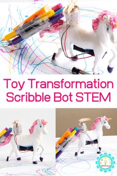 Unicorns and rainbows go together like peanut butter and jelly. Now you can add STEM to the mix by making a unicorn scribble bot that draws rainbows! Unicorn Poop Cookies, Make A Unicorn, Steam Activity, Rainbow Toy, Unicorn Poop, Stem Activity, Best Dog Toys