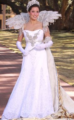 Mardi Gras queen gown designed by high school friend and couture wedding gown designer Suzanne Perron. Queen Gown, School Friend, Fairytale Gown, Wings Dress, Queen Dresses, Couture Gown