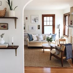 the living room is clean and ready to be used for guests or family members in their home