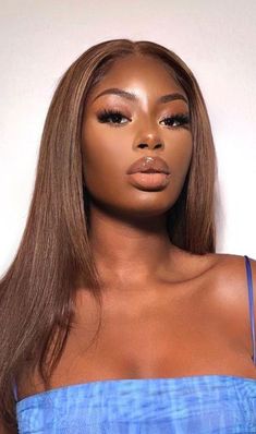 Brown Hair On Dark Skin, Brunette Wigs, Brown Hair Dark Skin, Hair Color For Brown Skin, Hair Color For Dark Skin, Wigs Brown, Chestnut Brown Hair, Wig Collection, Honey Brown Hair