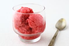 This might be my new favorite dessert. I am rather enamored with the color of this sorbet, which is almost like bubblegum in its pure, pink vibrancy. And even if it's raining outside, and has been all week, and I have a mental block where frozen desserts and cold weather are concerned, I still… Rhubarb Sorbet, Homemade Sorbet, Banana Ice Cream Recipe, Watermelon Sorbet, Nice Cream, Eat Dessert First, Fabulous Foods, Eat Dessert