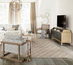 a living room filled with furniture and a flat screen tv on top of a wooden stand