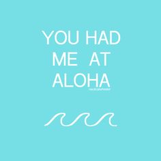 the words you had me at aloha written in white on a blue background