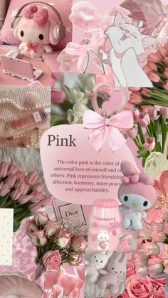 a collage of pink items and flowers