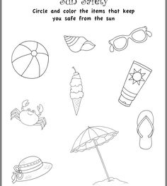 the sun safety worksheet is filled with pictures and words to help kids learn how to