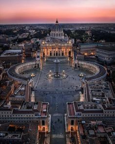 an aerial view of the dome of st peter's cathedral at dusk