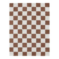 a brown and white rug with squares on it