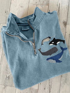 Whale Embroidery, Zip Up Sweatshirt, Electronic Devices, Cute Fits, Whales, Looks Vintage, Lcd Screen, Embroidery Art, Look Cool