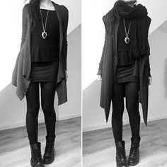 Winter Goth, Casual Goth, Cardigan Dress, Wolf Necklace, Bat Wing, Looks Black, Necklace Long