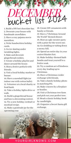 a christmas bucket list with the words'december bucket list'in red and white