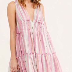 Free People, Distressed, Baby Doll, Pink Stripe, Button Up The Front Mini Dress. Super Soft And Comfortable. A Big Small So Will Fit A Medium. Pink Cotton Sundress For Day Out, Pink Cotton Mini Sundress, Pink Sleeveless Cotton Mini Dress, Pink Mini Length Cotton Sundress, Cute Pink Sundress For Daywear, Pink Bohemian Mini Dress For Day Out, Pink Cotton Mini Dress For Vacation, Pink Cotton V-neck Sundress, Pink Sleeveless Buttoned Dress