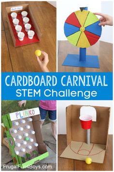 Indoor Carnival Games For Kids, Homemade Skee Ball Game, Animal Paper Craft Template, Cardboard Carnival Games, Cardboard Carnival, Interactive Games For Kids, Sensorial Activities, Stem Camp