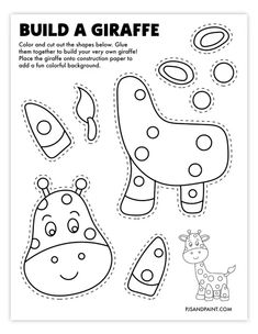 a printable coloring page for kids to color and cut out the shape of a giraffe