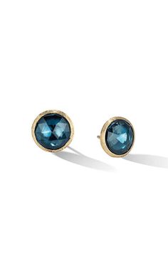 Marco Bicego Jaipur Earrings Yellow Gold, London Blue Topaz OB1739-TPL01-Y.An oversized version of the iconic stud earrings from the Jaipur Collection, these earrings are characterised by a pair of highly-prized London Blue topazes.Round rose-cut London Blue topaz 11 - 12.5 mm Indian Sunset, Marco Bicego Jewelry, Yellow Gold Stud Earrings, Large Stud Earrings, Marco Bicego, Gemstone Stud Earrings, Gold Stud Earrings, Stone Studs, Gemstone Studs