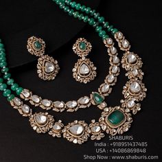 Emerald necklace Polki diamond necklace 925 silver jewelry 22k gold plated - SHABURIS Diamond Necklace Indian, Stone Jewellery, Polki Necklace, Necklace Indian, South Indian Jewelry, Indian Necklace, Jewelry Care Instructions, Rings Fashion, Indian Wedding Jewelry