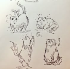 four drawings of cats sitting on top of each other