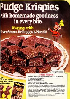 an advertisement for fudge krispies with homemade goodness in every bite, it's easy with livers and nestles