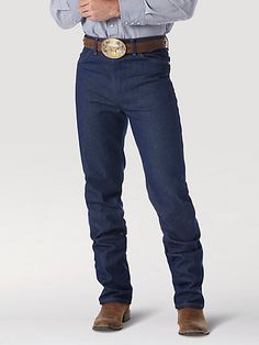 Wrangler® Cowboy Cut® Rigid Slim Fit Jean Dark Wash Cotton Bottoms For Rodeo, Western Style Denim Blue Cotton Bottoms, Cotton Straight Leg Jeans For Rodeo, Classic Medium Wash Jeans For Rodeo, Western Style Cotton Jeans For Rodeo, Classic Jeans For Rodeo In Fall, Western Style Medium Wash Cotton Jeans, Classic Dark Wash Jeans For Ranch, Western Style Cotton Jeans In Medium Wash