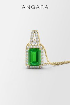 Angara Jewelry | Angara | Emerald | Emerald Jewelry | Emerald Birthstone | Shop Pendant | Emerald Pendant | Gemstone Jewelry | Diamond Jewelry | Gemstone Pendant | Fine Jewelry | Unique Jewelry | Wedding Jewelry | Fall Wedding | Fall Jewelry | Fall Pendants | Emerald Halo, Diamond Frame, Halo Pendant, May Birthstone