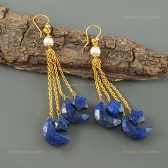 Lapis Lazuli Earrings, New Earrings, Lapis Lazuli Stone, Art Deco Earrings, Drop Dangle Earrings, Anniversary Gift For Her, Gold Plated Silver, Sterling Earrings, Earrings Jewelry