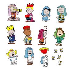 various cartoon characters are shown in this image