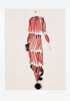 a drawing of a woman in red and white