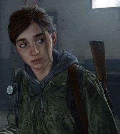 the last of us's character is looking at something with an evil look on his face