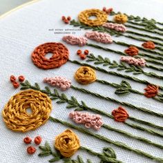 a close up of a cross stitch pattern with flowers on it