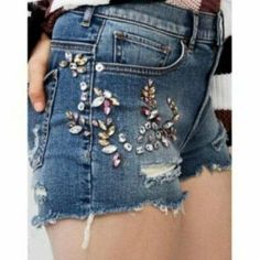 Sexy Denim Shorts In A High Rise Destroyed Style. Beautiful Floral-Like Design On Front And Sides Made Of Full Size Colorful Rhinestones. Sizes: 8 And 10 Available Condition: Size 8 Is Brand New With Tags, And Size 10 Is Brand New Without Tags. Spring Denim Jean Shorts With Rhinestones, Trendy Embellished Denim Blue Bottoms, Spring Rhinestone Denim Jean Shorts, Trendy Rhinestone Denim Jean Shorts, Trendy Rhinestone Denim Shorts, Blue Denim Jean Shorts With Rhinestones, Casual Jean Shorts With Rhinestones, Casual Embellished Jean Shorts For Spring, Embellished Denim Jean Shorts