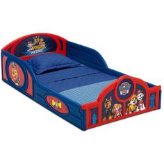 the paw patrol toddler bed is blue and red