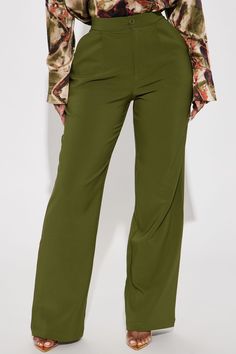 Available In Olive. Trouser Pant Button & Zipper Closure Straight Leg Pant Non Stretch 91% Polyester 9% Spandex Imported | On The Go Trouser Pant in Olive Green size 2X by Fashion Nova Olive High-waisted Bottoms With Pockets, Green Military Bottoms With Belt Loops, Olive High-waist Pants With Pockets, Military Green Pants, Olive Military Cargo Pants With Patch Pockets, Olive Fashion, Straight Leg Pant, Trouser Pants, Straight Leg Pants