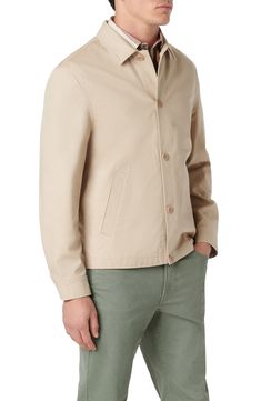 Tailored from cotton twill, this lightweight jacket features a full lining and minimal detailing for maximum versatility across your cool-weather wardrobe. 27 1/2" length Front button closure Spread collar Button cuffs Front welt pockets Lined 100% cotton Dry clean Imported Beige Gabardine Outerwear With Button Cuffs, Classic Cotton Blazer With Button Cuffs, Single Breasted Button-up Cotton Outerwear, Single Breasted Cotton Button-up Outerwear, Classic Unstructured Sport Coat With Button Closure, Spring Utility Jacket Single Breasted Unstructured, Cotton Button-up Outerwear With Button Cuffs, Classic Cotton Sport Coat With Button Closure, Classic Cotton Outerwear With Buttons