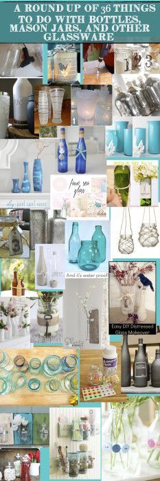 a collage of various vases and dishes in blue, green and white colors