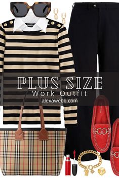 Work Outfits For Fall, Plus Size Wide Leg Pants, Burberry Tote Bag, Plus Size Wide Leg, Alexa Webb, Business Clothes, Red Loafers, Burberry Tote, Loafers Outfit