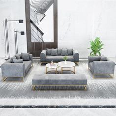 a living room filled with furniture and a plant