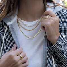 "Choose your necklace: Paperclip, Rope, or Herringbone Mix & Match and create your own layering stack! Rope Chain Details ▫︎ Made of Brass ▫︎ Thick plating of 14k Gold ▫︎ 16\" + 3\" Extension Paperclip Details ▫︎ Made of 925 Sterling Silver ▫︎ Thick plating of 14k Gold ▫︎ 16\" + 3\" Extension Chain Herringbone Details ▫︎ Made of 925 Sterling Silver ▫︎ Thick plating of 14k Gold ▫︎ 16\" Chain or 18\" Chain Available" Croissant Ring, Necklace Rope, Twisted Ring, Rope Rings, Silver Opal Ring, Layered Chain Necklace, Chunky Ring, Herringbone Necklace, Gold Rope Chains