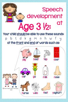 a poster with words and pictures for speech development