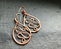 Copper Wire Wrapped Teardrop Dangle Earrings, Boho Chic Earrings, Cool Earrings, Hammered Copper - Etsy Handmade Copper Teardrop Earrings For Gift, Artisan Copper Earrings For Everyday Wear, Artisan Copper Earrings For Everyday, Copper Teardrop Earrings Gift, Gift Copper Teardrop Earrings, Earrings Cool, Cool Earrings, Earrings Boho Chic, Boho Chic Earrings