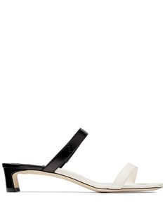 cream white/black lambskin square open toe slip-on style branded leather insole kitten heel leather sole Jimmy Choo Sandals, Heeled Rain Boots, High Heel Rain Boots, Kitten Heel Shoes, Leather Heels Sandals, Shoe Boutique, Shoe Boot Sandals, Boot Accessories, Leather Mules