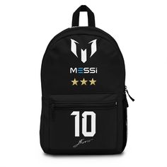 Messi Backpack - Youth and Children's Soccer Backpack -Customizable with your name on top of the Backpack - Sports Bag - School Bag - Medium Size Backpack.  Messi Fan IMPORTANT!  This backpack can be customize it with your name. You can write the name in Customization field. If this field is in blank we assume you want it without any name. Have you got room for all that? With our roomy and durable backpack, you will! This bag is made from spun polyester and weights 1.3 lbs, just enough to be light, strong and long-lasting. Grab it, stow it, throw it onto the seat next to you, this backpack can take it, and so will you, wherever you go! DETAILS:  .: 100% polyester .: Lightweight and waterproof .: Adjustable shoulder straps .: Blank name tag sewn inside .: Assembled in the USA  COCOLAB PRINT Sporty Customizable School Bags, Soccer Bag Ideas, Soccer Bag Tag, Soccer Backpack, Soccer Bag, Messi Fans, Sewing Tags, Backpack Sport, Sport Bag