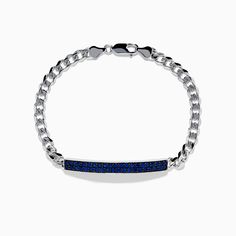 Effy Men's 925 Sterling Silver Chain Link Blue Sapphire Bracelet Sapphire Sterling Silver Bracelet, Sterling Silver Blue Chain Jewelry, Sterling Silver Chain Jewelry In Blue, Blue Sterling Silver Bracelet With Polished Finish, Blue Sterling Silver Bracelets With Polished Finish, Classic Blue Sterling Silver Bracelets, Classic Sapphire Bracelets In Sterling Silver, Elegant Blue Sterling Silver Chain Bracelet, Classic Sapphire Sterling Silver Bracelets