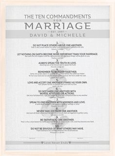 the ten commandments of marriage by david and michele framed in black frame