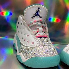 Gently Used As Pictures And Video Shows White High-top Sneakers For Birthday, Cute Low-top Sneakers For Birthday, Casual High-top Sneakers For Birthday, Casual Lace-up Sneakers For Birthday, Bedazzled Shoes, Jordan White, As Pictures, Kids Jordans, Jordan Shoes