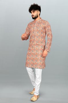 BRAND: Bandidhari Fashion® Fabric: - Cotton Blend Pattern: - Lucknowi Chikan Embroidery And Printed Karta Length: 39 Type: Readymade Sleeve: Long Sleeve Kurta Size: - (32 To 44) This Product CHEST Size's: - XXS=32(Inch), XS=34(Inch) S=36(Inch), M=38(Inch), L=40(Inch), XL=42(Inch), XXL=44(Inch). Total Number of Items: 1 Kurta OCCASION: Partywear, Functions, Casual, Ceremony, Wedding Colour Declaration: There might be slight variation in the actual colour of the product due to different screen res Transitional Orange Zari Work Kurta, Orange Bollywood Kurta For Transitional Season, Orange Semi-stitched Kurta With Pallu, Beige Chanderi Kurta With Dabka Detailing, Orange Kurta With Printed Motifs For Diwali, Diwali Orange Kurta With Printed Motifs, Orange Kurta With Printed Motifs For Navratri, Orange Printed Motifs Kurta For Navratri, Orange Printed Kurta For Navratri