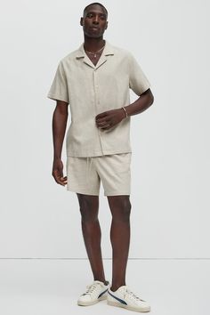 Available In Stone. Fold Down Collar Front Button Closure Short Sleeve Pair With "Bahamas Linen Cargo Short" Pair With "Bahamas Linen Shorts" Pair With "Bahamas Linen Pants" Shell: 55% Linen 45% Cotton Imported | Mens Bahamas Linen Shirt in Stone size 2XL by Fashion Nova Stone Fashion, Cargo Short, Linen Shorts, Linen Pants, Bahamas, Linen Shirt, Cargo Shorts, Fashion Nova, Mens Shirts