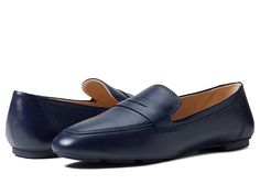 Stuart Weitzman Jet Loafer - Women's Shoes : Nice Blue : Get a perfect blend of sleekness and elegance in your style with the Stuart Weitzman Jet Loafers. Lightweight and comfortable loafers with leather upper, lining, and insole. Easy slip-on style. Almond toe. Rubber outsole. Made in Spain. Measurements: Weight: 7 oz Product measurements were taken using size 9, width B. Please note that measurements may vary by size. Weight of footwear is based on a single item, not a pair. Calf Leather Slip-on Loafers For Business Casual, Business Casual Loafers With Almond Toe, Business Casual Calf Leather Slip-on Loafers, Slip-on Loafers With Leather Footbed For Business Casual, Slip-on Oxfords With Leather Lining For Work, Calf Leather Slip-ons With Rubber Sole For Business Casual, Business Casual Slip-ons With Leather Sole And Flat Heel, Slip-on Dress Shoes With Rubber Sole For Work, Casual Wingtip Slip-ons For Work