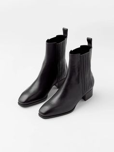 aeyde | Women's Ankle Boots – aeydē Sleek Boots, Find Style, Black Chunky Heels, Style Mood Board, Chunky Heel Ankle Boots, Outfit Styles, Block Heel Ankle Boots, Black Leather Ankle Boots, Black Chelsea Boots