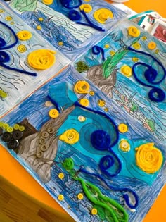 a child's art project is displayed on a table